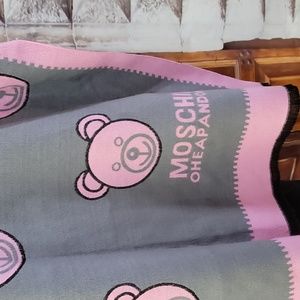 Moschino pink gray printed teddy Large wrap shawl scarf 24"×75"